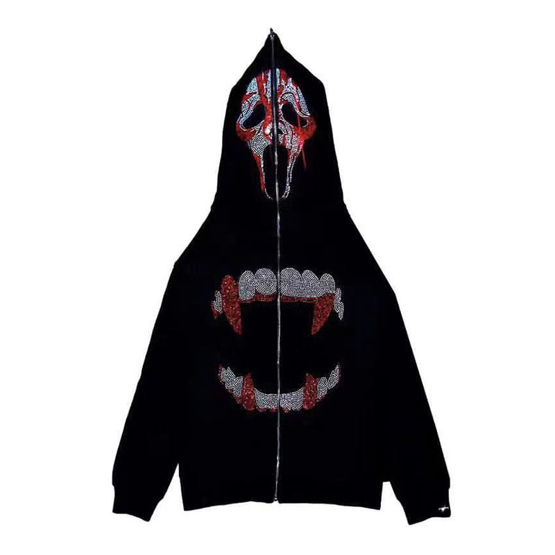 Rockstario Street Skull Rhinestone Zip Hoodie Ladies